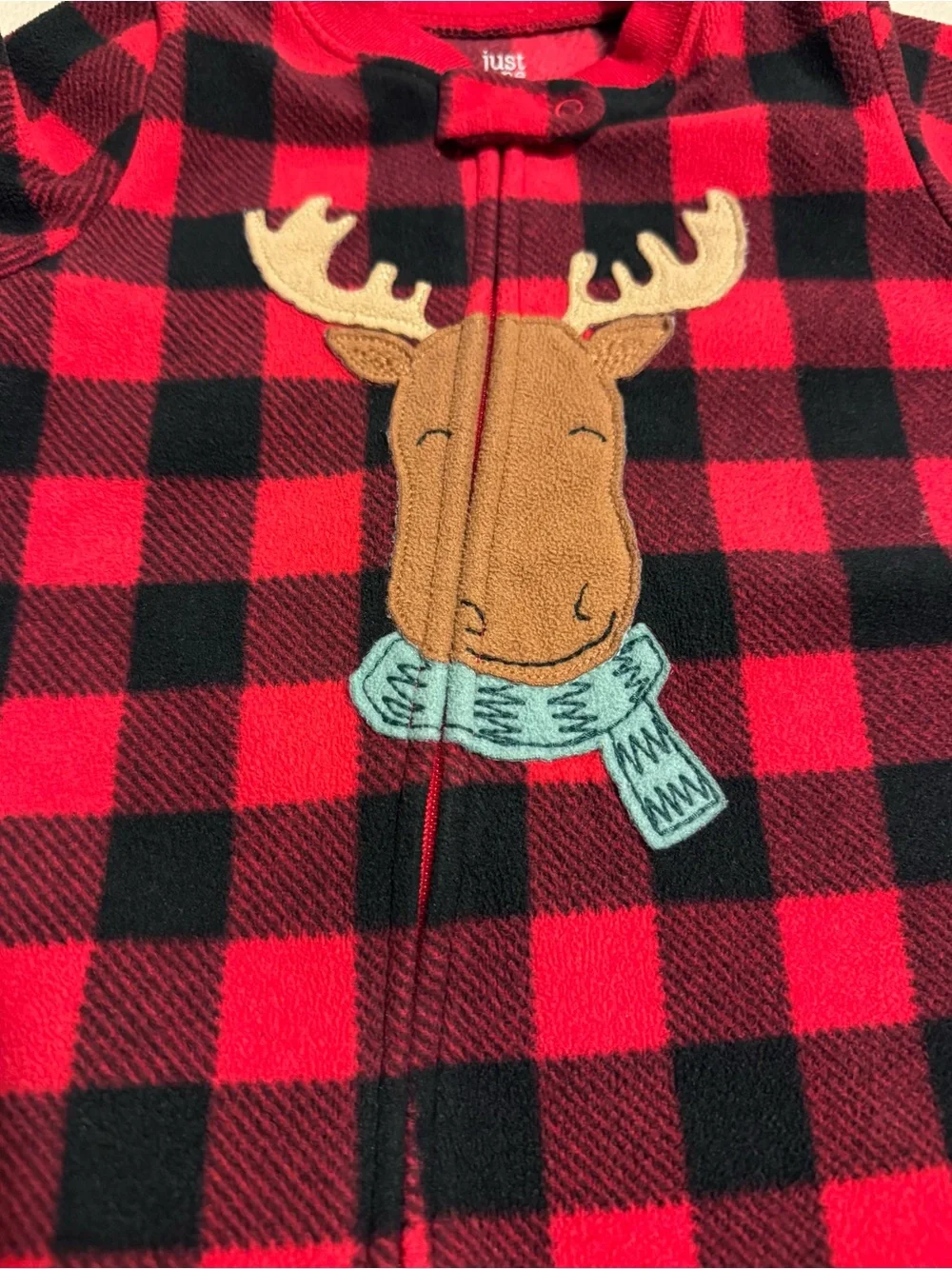 Carter’s 12M Fleece Footed PJs Winter Set of 3 Buffalo Plaid Moose Bear Winter